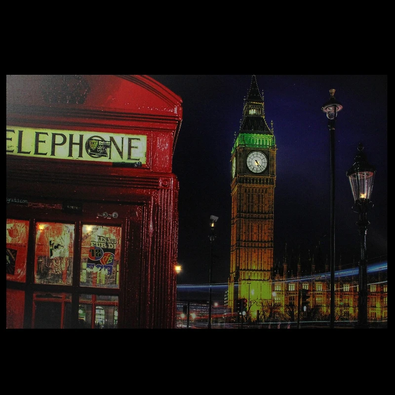 LED Lighted Famous Big Ben and Red Telephone Box London Canvas Wall Art 15.75'' x 23.5''