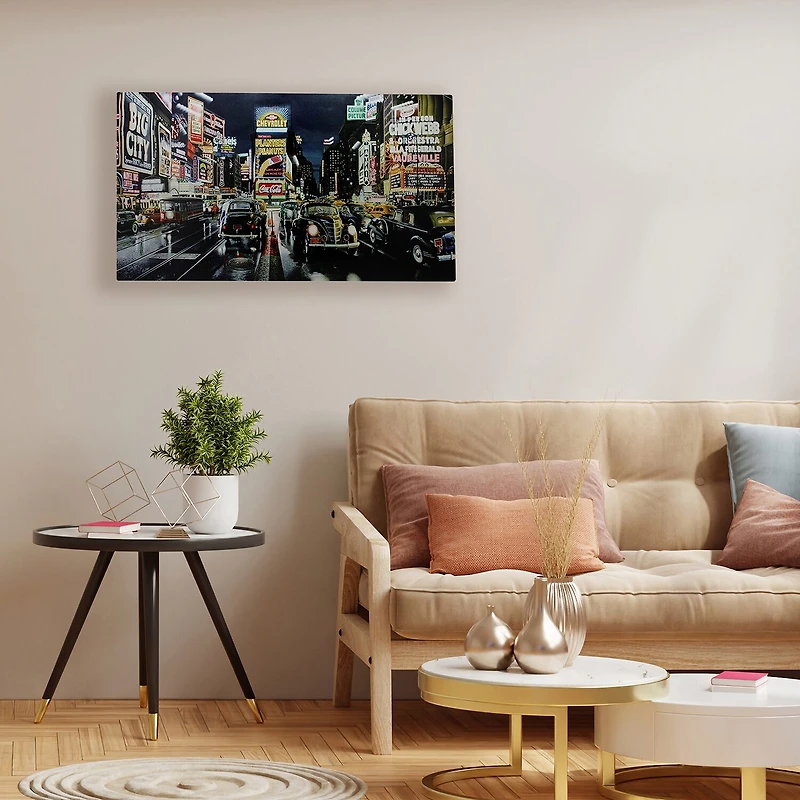LED Lighted NYC Times Square and Classic Cars Canvas Wall Art 15.75" x 23.75"
