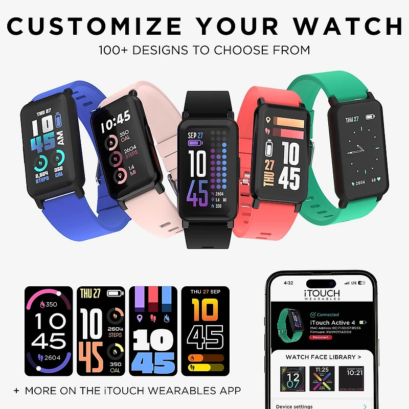 Itouch Active 4 Unisex Adult Black Smart Watch Tc4s01-G02