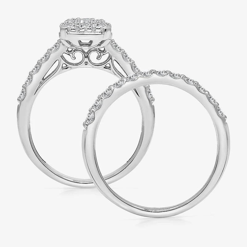 (I / I1) Womens 2 CT. T.W. Lab Grown White Diamond 10K Gold Side Stone Halo Bridal Set