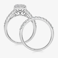(I / I1) Womens 2 CT. T.W. Lab Grown White Diamond 10K Gold Side Stone Halo Bridal Set