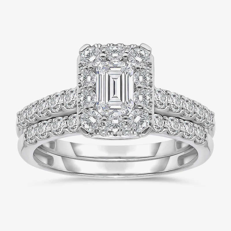 (I / I1) Womens 2 CT. T.W. Lab Grown White Diamond 10K Gold Side Stone Halo Bridal Set