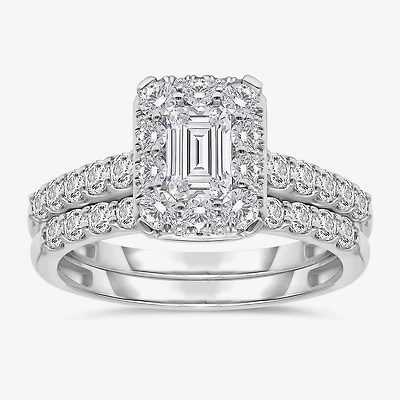 I / I1) Womens CT. T.W. Lab Grown White Diamond 10K Gold Side Stone Halo Bridal Set