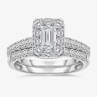 (I / I1) Womens 2 CT. T.W. Lab Grown White Diamond 10K Gold Side Stone Halo Bridal Set
