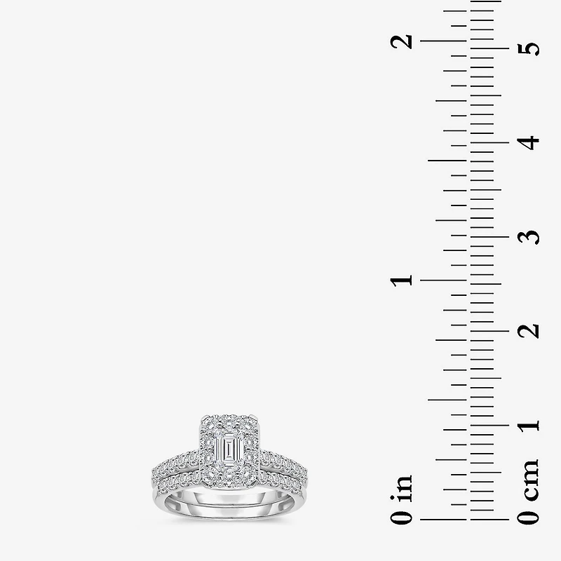 (I / I1) Womens 2 CT. T.W. Lab Grown White Diamond 10K Gold Side Stone Halo Bridal Set
