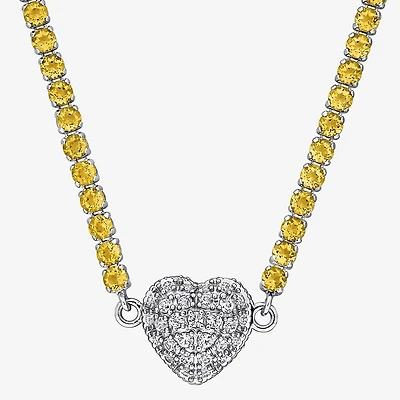 Womens Gemstone Sterling Silver Heart Tennis Necklaces