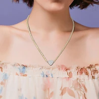 Womens Gemstone Sterling Silver Heart Tennis Necklaces