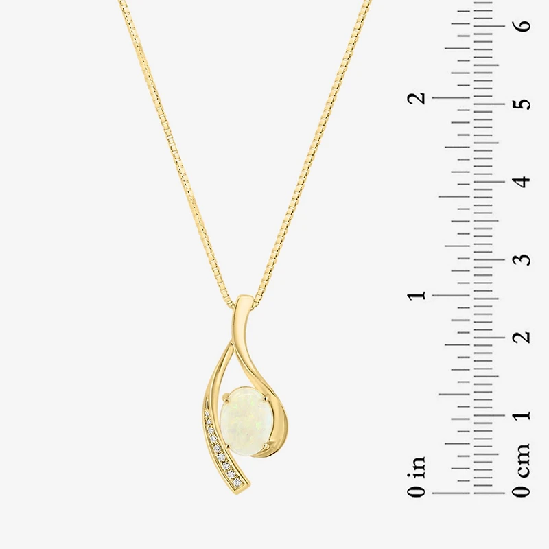 Effy Final Call Womens Diamond Accent Genuine White Opal 14K Gold 18 Inch Pendant Necklace