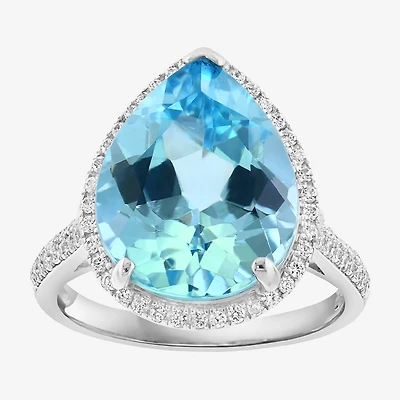 Effy Final Call Womens Genuine Blue Topaz Sterling Silver Pear Halo Cocktail Ring