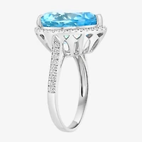 Effy Final Call Womens Genuine Blue Topaz Sterling Silver Pear Halo Cocktail Ring