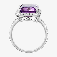 Effy Final Call Womens Genuine Purple Amethyst Sterling Silver Halo Side Stone Cocktail Ring