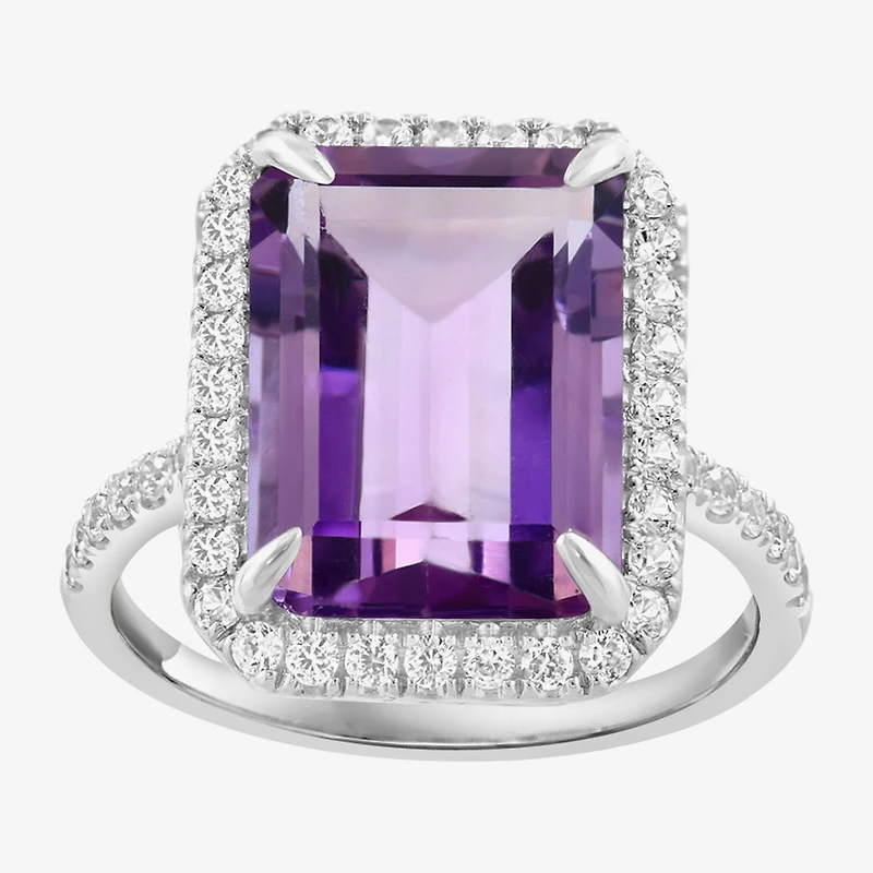 Effy Final Call Womens Genuine Purple Amethyst Sterling Silver Halo Side Stone Cocktail Ring