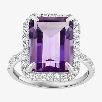 Effy Final Call Womens Genuine Purple Amethyst Sterling Silver Halo Side Stone Cocktail Ring