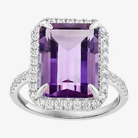 Effy Final Call Womens Genuine Purple Amethyst Sterling Silver Halo Side Stone Cocktail Ring