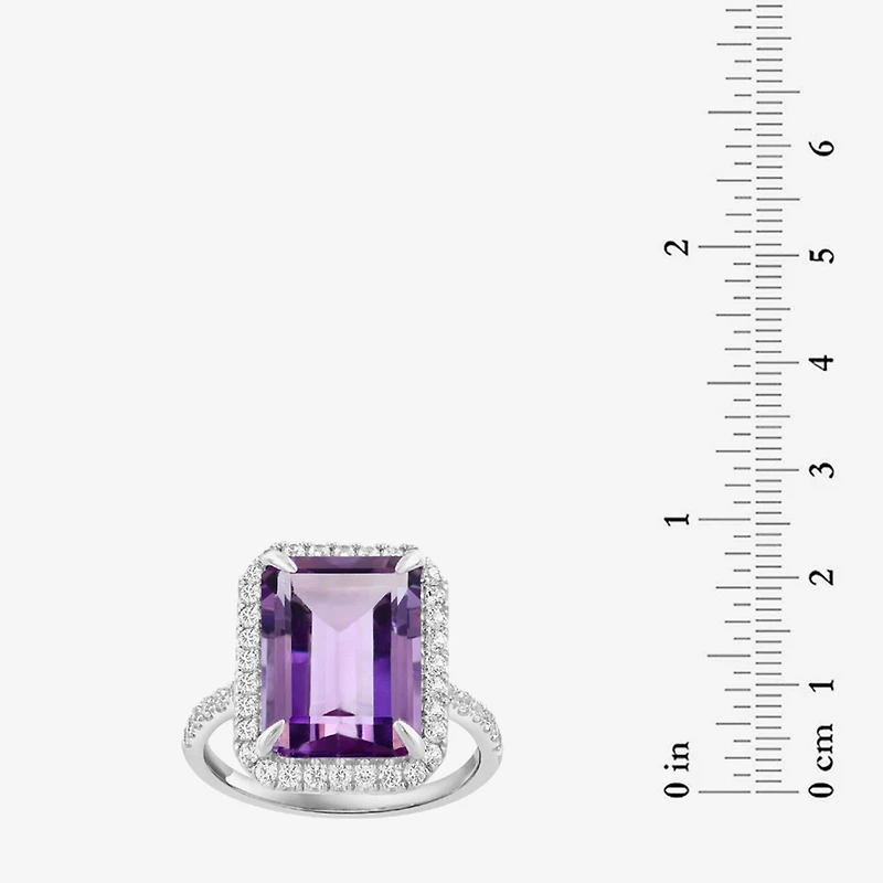 Effy Final Call Womens Genuine Purple Amethyst Sterling Silver Halo Side Stone Cocktail Ring