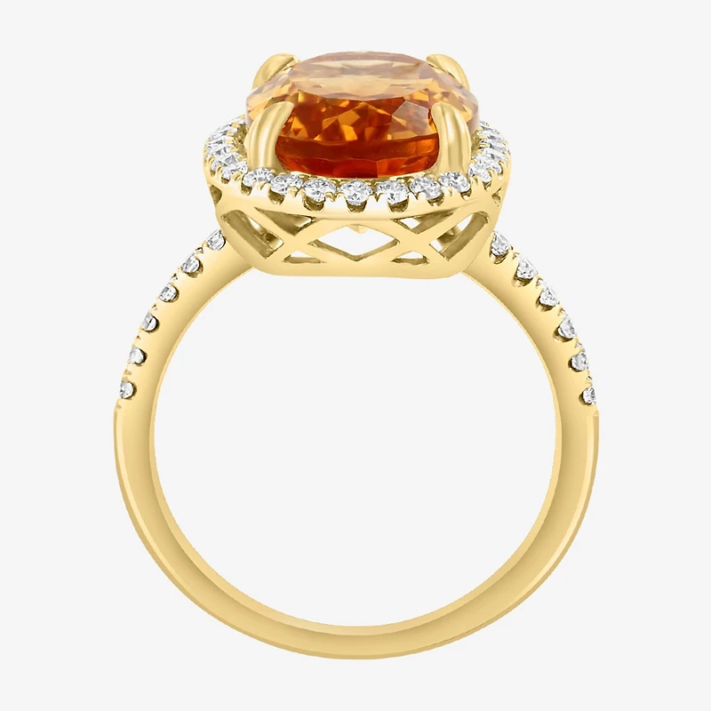 Effy Final Call Womens Genuine Orange Citrine 14K Gold Over Silver Sterling Oval Halo Side Stone Cocktail Ring