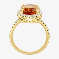 Effy Final Call Womens Genuine Orange Citrine 14K Gold Over Silver Sterling Oval Halo Side Stone Cocktail Ring