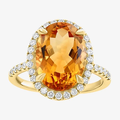 Effy Final Call Womens Genuine Orange Citrine 14K Gold Over Silver Sterling Oval Halo Side Stone Cocktail Ring