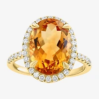 Effy Final Call Womens Genuine Orange Citrine 14K Gold Over Silver Sterling Oval Halo Side Stone Cocktail Ring