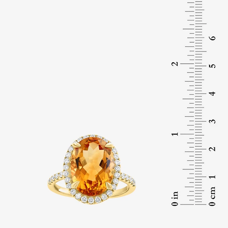 Effy Final Call Womens Genuine Orange Citrine 14K Gold Over Silver Sterling Oval Halo Side Stone Cocktail Ring