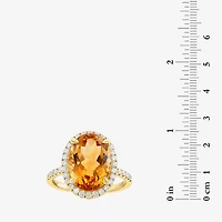 Effy Final Call Womens Genuine Orange Citrine 14K Gold Over Silver Sterling Oval Halo Side Stone Cocktail Ring