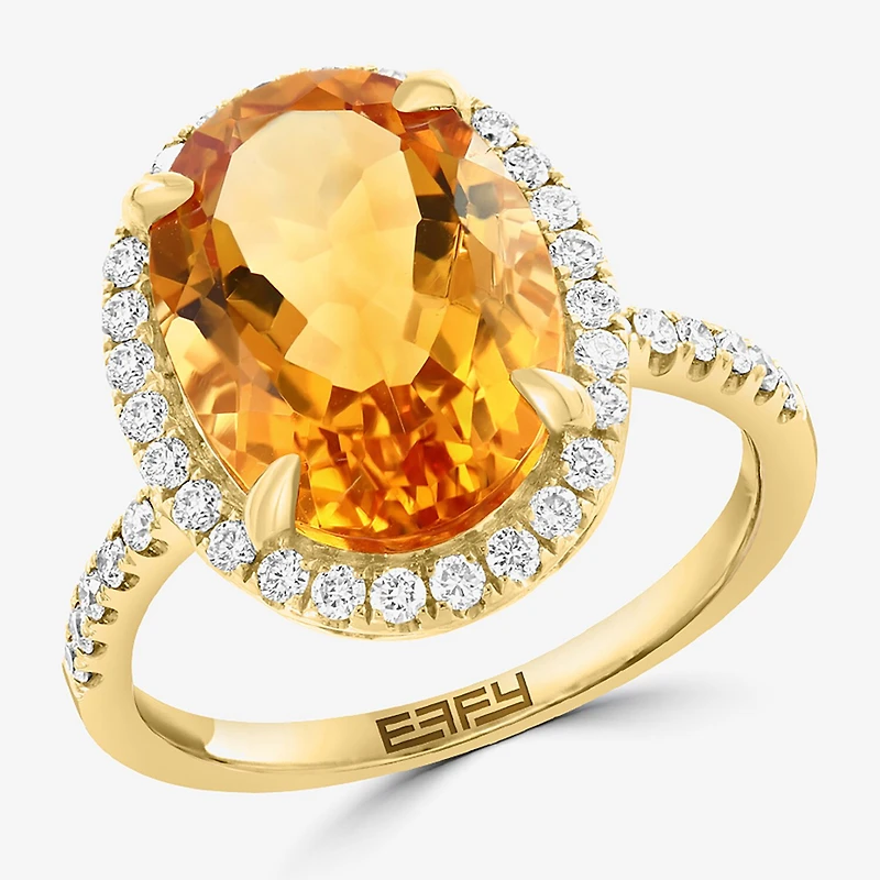 Effy Final Call Womens Genuine Orange Citrine 14K Gold Over Silver Sterling Oval Halo Side Stone Cocktail Ring
