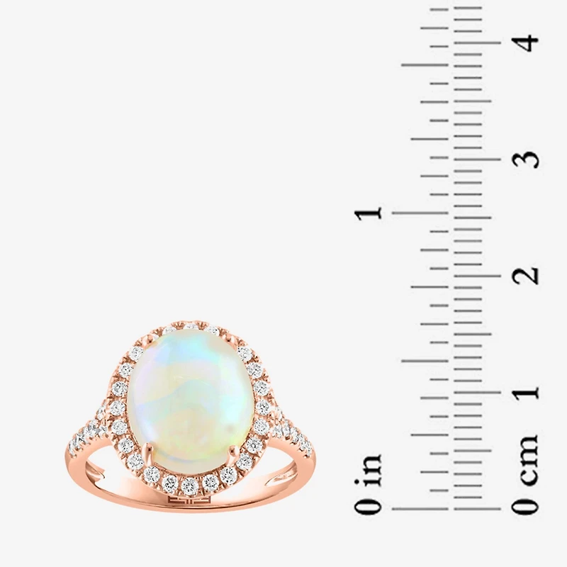 Effy Final Call Womens Genuine White Opal 14K Rose Gold Over Silver Sterling Oval Halo Side Stone Cocktail Ring