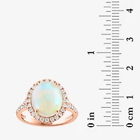 Effy Final Call Womens Genuine White Opal 14K Rose Gold Over Silver Sterling Oval Halo Side Stone Cocktail Ring