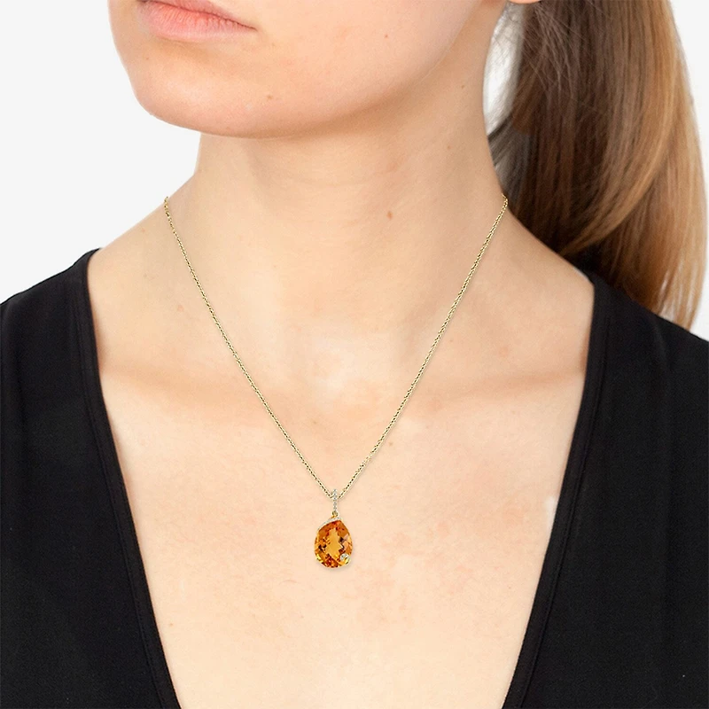 Effy Final Call Womens Diamond Accent Genuine Orange Citrine 14K Gold Pear 16 Inch Pendant Necklace