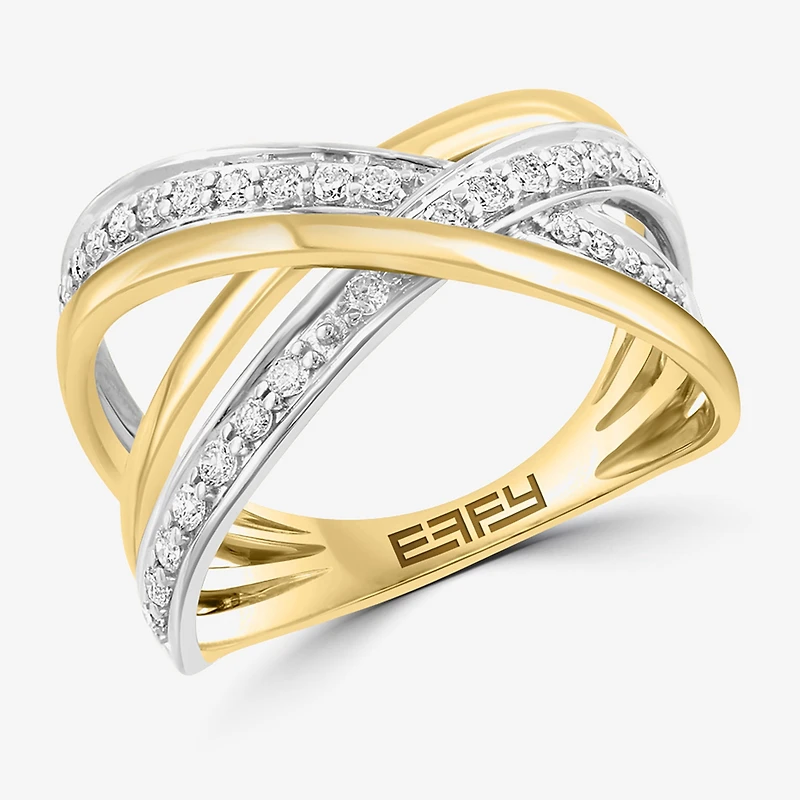 Effy Final Call Womens 3/8 CT. T.W. Natural White Diamond 14K Two Tone Gold Crossover Band