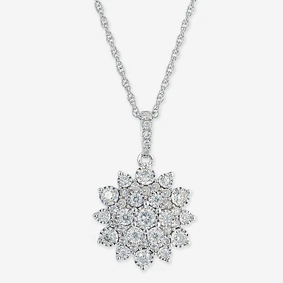 Effy Final Call Womens 1/2 CT. T.W. Natural White Diamond Sterling Silver Flower 16 Inch Pendant Necklace