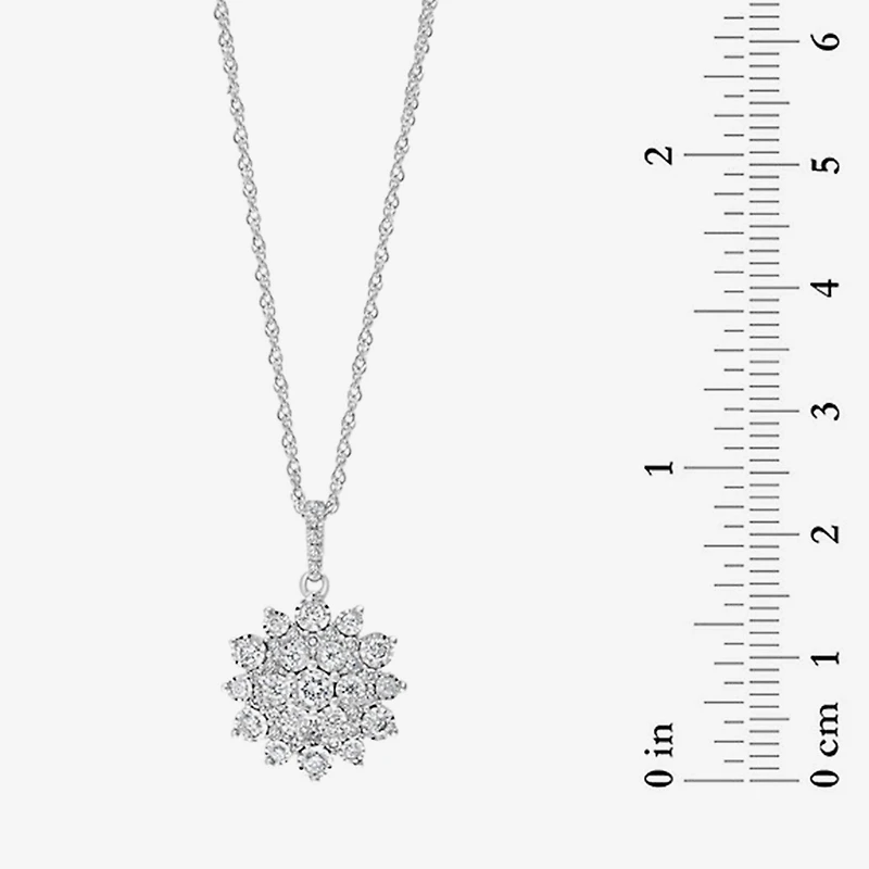Effy Final Call Womens 1/2 CT. T.W. Natural White Diamond Sterling Silver Flower 16 Inch Pendant Necklace
