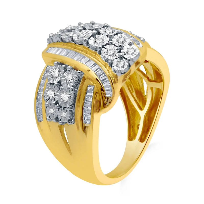 Womens 1 CT. T.W. Natural White Diamond  Cocktail Ring Sterling Silver or 14K Gold Over