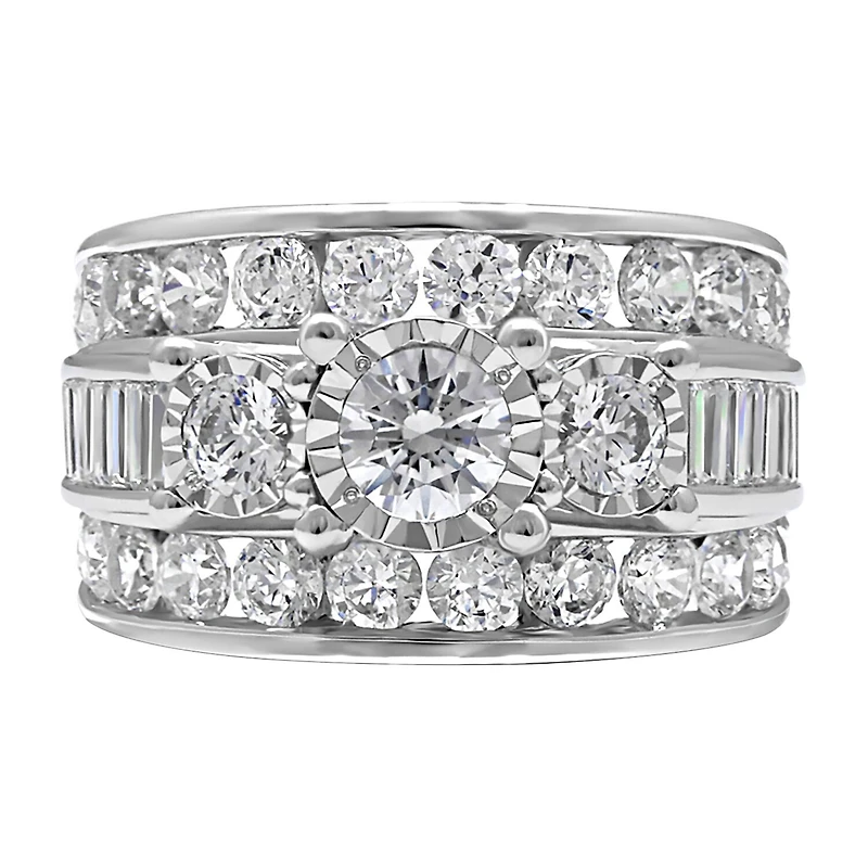Womens 4 CT.T.W. Natural Diamond Gold Round Side Stone 3-Stone Engagement Ring