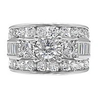 Womens 4 CT.T.W. Natural Diamond Gold Round Side Stone 3-Stone Engagement Ring