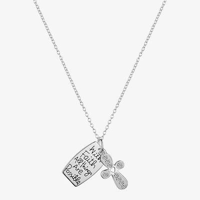 Footnotes Charm Womens Crystal Sterling Silver Cross 16 Inch Pendant Necklace