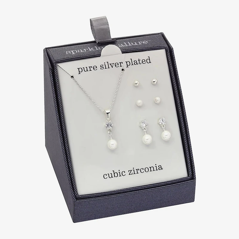 Sparkle Allure Womens Cubic Zirconia Pure Silver Over Brass Hypoallergenic -pc. Jewelry Set