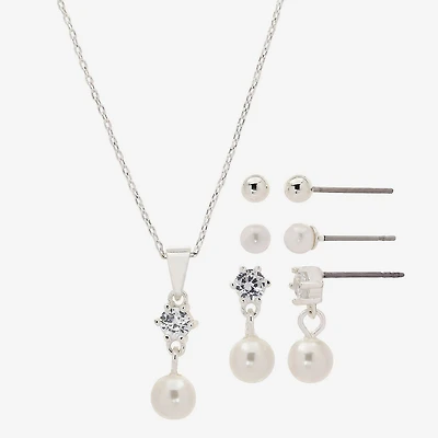 Sparkle Allure Womens Cubic Zirconia Pure Silver Over Brass Hypoallergenic 4-pc. Jewelry Set