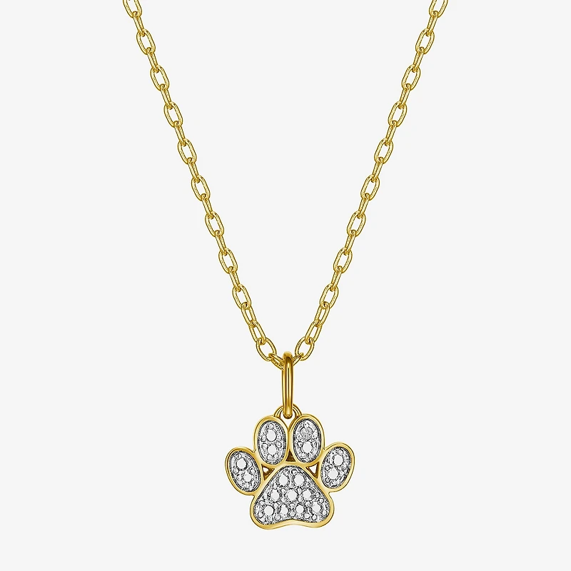 Sparkle Allure Paw Womens White Diamond Accent Pure Silver Over Bronze 18 Inch Pendant Necklace