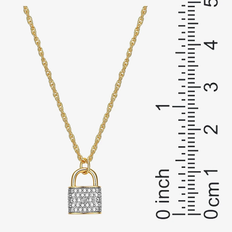 Sparkle Allure Padlock Womens White Diamond Accent Pure Silver Over Bronze 18 Inch Pendant Necklace