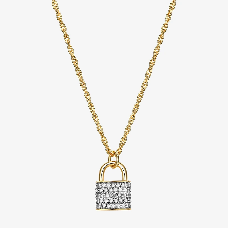 Sparkle Allure Padlock Womens White Diamond Accent Pure Silver Over Bronze 18 Inch Pendant Necklace