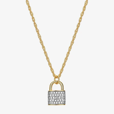 Sparkle Allure Padlock Womens White Diamond Accent Pure Silver Over Bronze 18 Inch Pendant Necklace