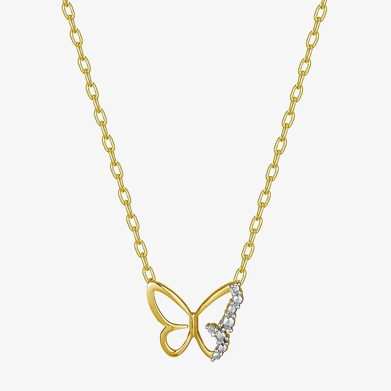 Sparkle Allure Womens White Diamond Accent Pure Silver Over Bronze Butterfly 18 Inch Pendant Necklace