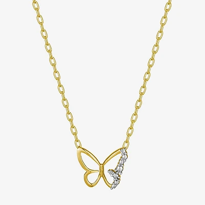 Sparkle Allure Womens White Diamond Accent Pure Silver Over Bronze Butterfly 18 Inch Pendant Necklace