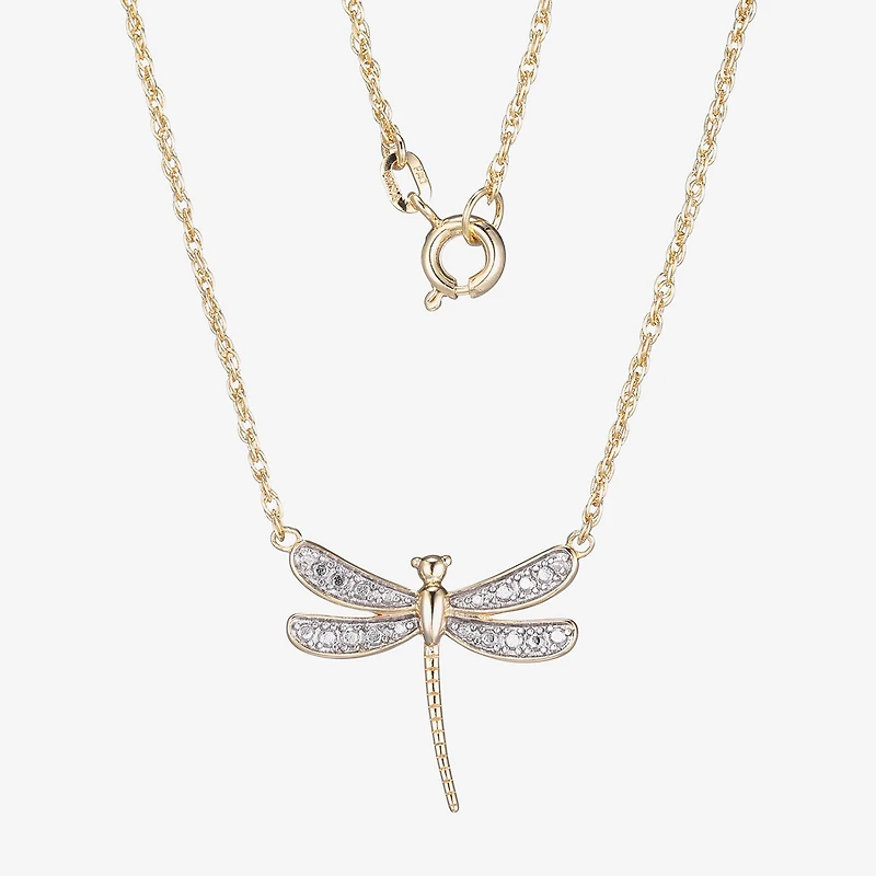 Sparkle Allure Dragonfly Womens White Diamond Accent Pure Silver Over Bronze 18 Inch Pendant Necklace