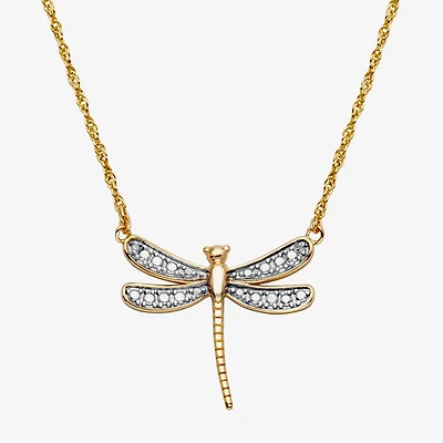 Sparkle Allure Dragonfly Womens White Diamond Accent Pure Silver Over Bronze 18 Inch Pendant Necklace