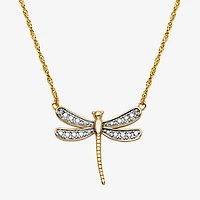 Sparkle Allure Dragonfly Womens White Diamond Accent Pure Silver Over Bronze 18 Inch Pendant Necklace