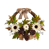 Nearly Natural 20" Autumn Faux With Bow Wreath