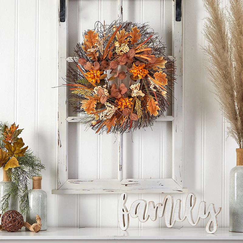 Nearly Natural 22" Autumn Dahlia & Berries Faux Wreath