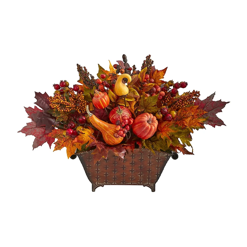 Nearly Natural Faux Pumpkin Maple Leaf & Berry Floral Arrangement